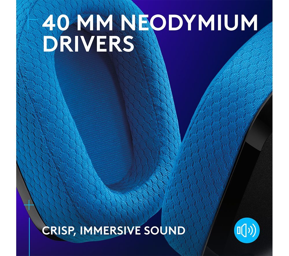 Logitech G535 Wireless Headset 40mm Drivers Memory Foam Earcups - Black & Blue