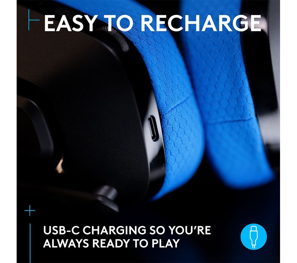 Logitech G535 Wireless Headset 40mm Drivers Memory Foam Earcups - Black & Blue