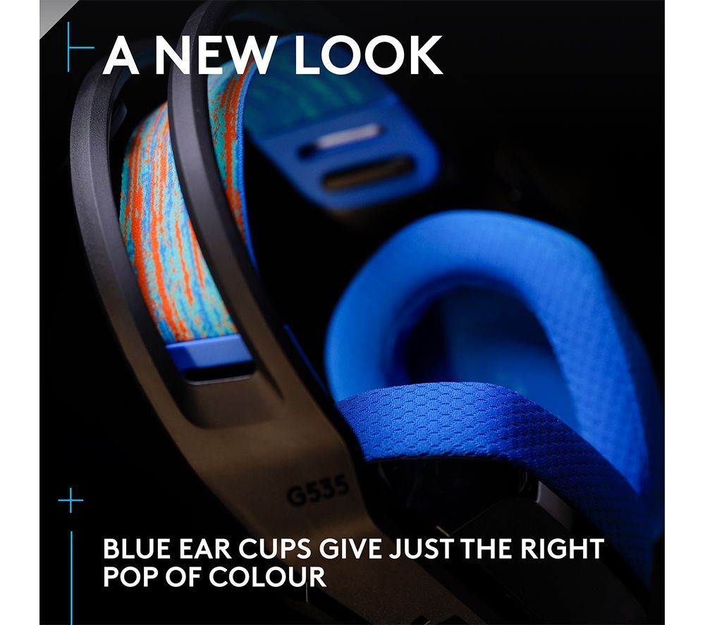 Logitech G535 Wireless Headset 40mm Drivers Memory Foam Earcups - Black & Blue