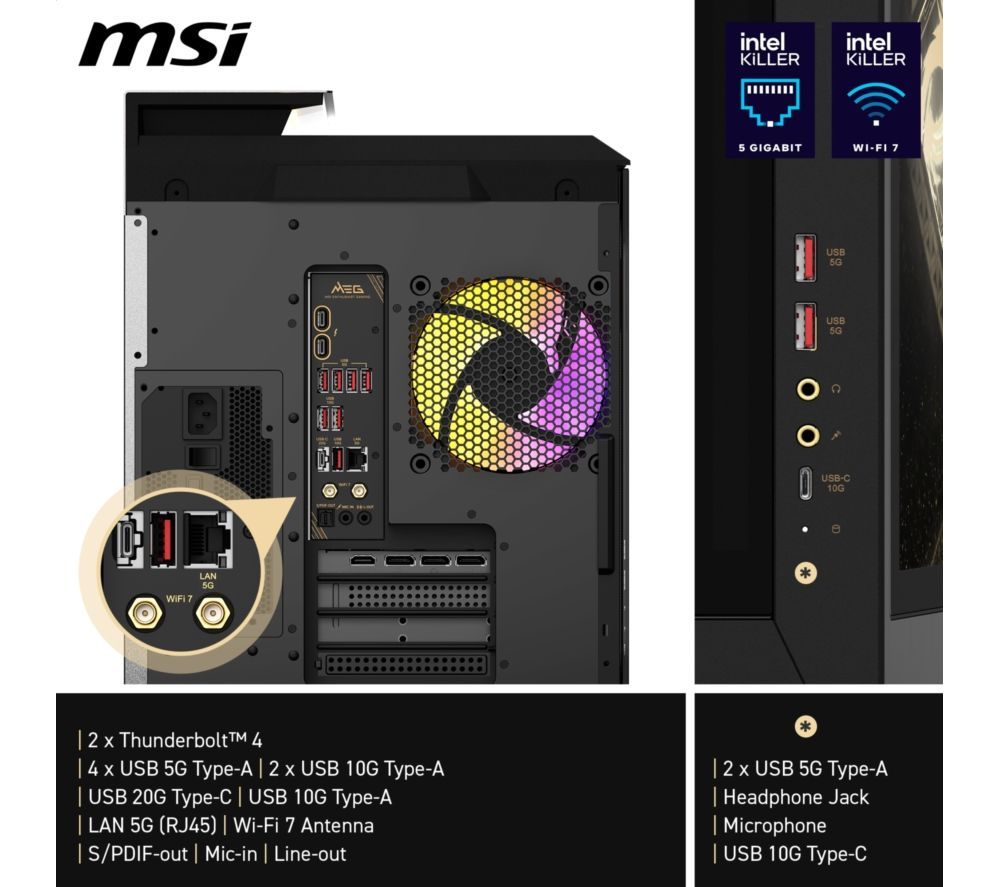 MSI MEG Vision X AI Gaming Desktop 13" FHD Touchscreen Intel Ultra 9 32GB RAM 2TB RTX 5080