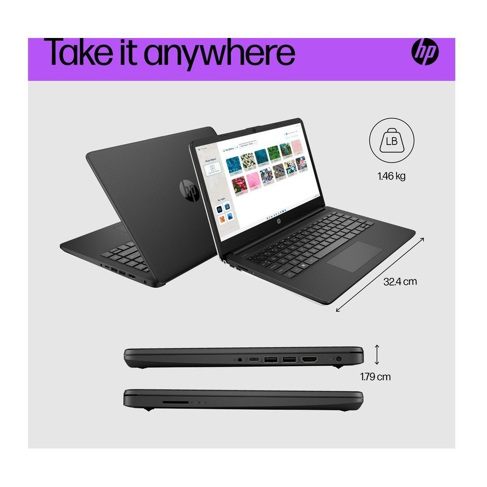 HP 14s-dq3500na 14" Laptop Intel N4500 4GB RAM 64GB Black
