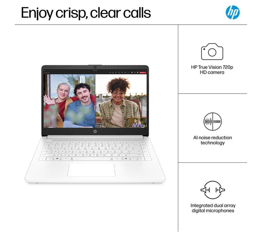 HP 14-dq6500na 14" HD Laptop Intel N150 4GB RAM 128GB White