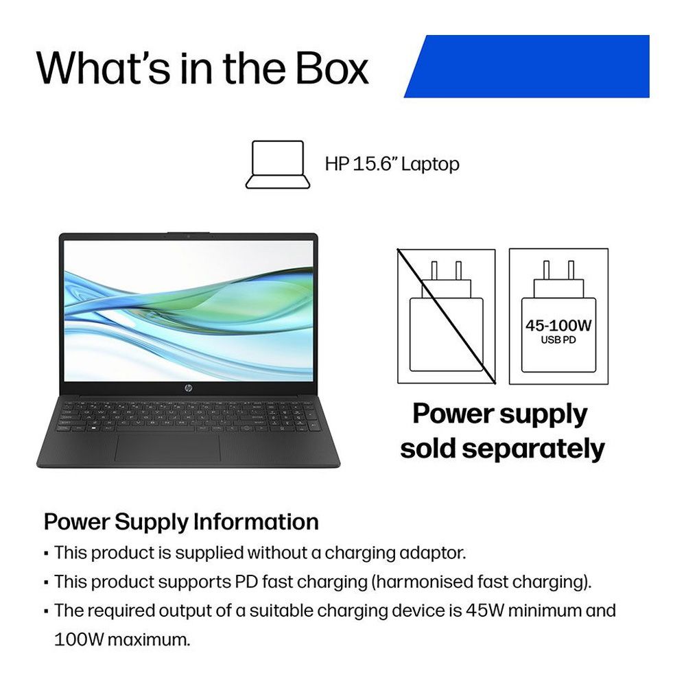 HP 15-fd1504sax 15.6" Screen Core 3 100U 8GB RAM 256GB SSD Win 11 Home Jet black