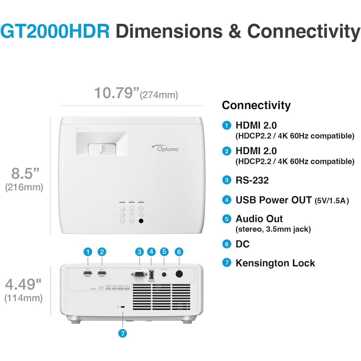 Optoma DLP Short throw Laser Projector 1080p Full HD HDMI 3D Compatibility White