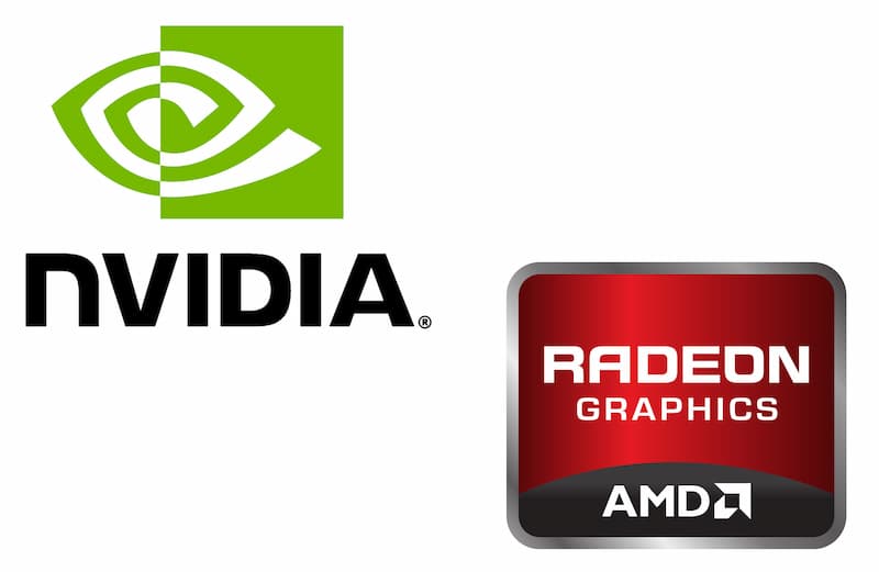 Graphic showing NVIDIA and AMD Radeon Graphics Card Gaming Laptop Logos