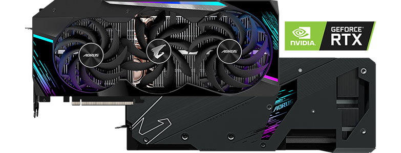 Front and back view of the Gigabyte Aorus RTX 3080Ti Master Graphics Card