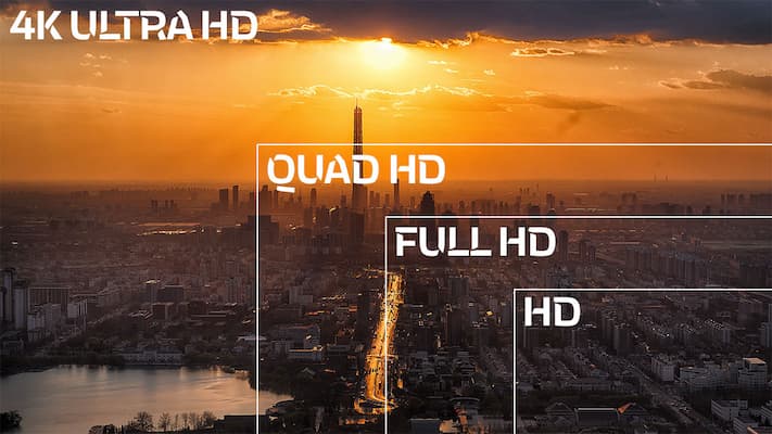 Image showing comparison between HD and Ultra HD gaming laptop screen resolutions with steps in between. 