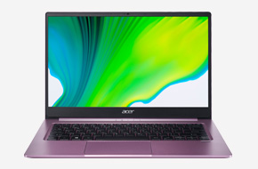 Image of a pink/purple laptop acting as a button to go to a full list of laptops designed for home use.