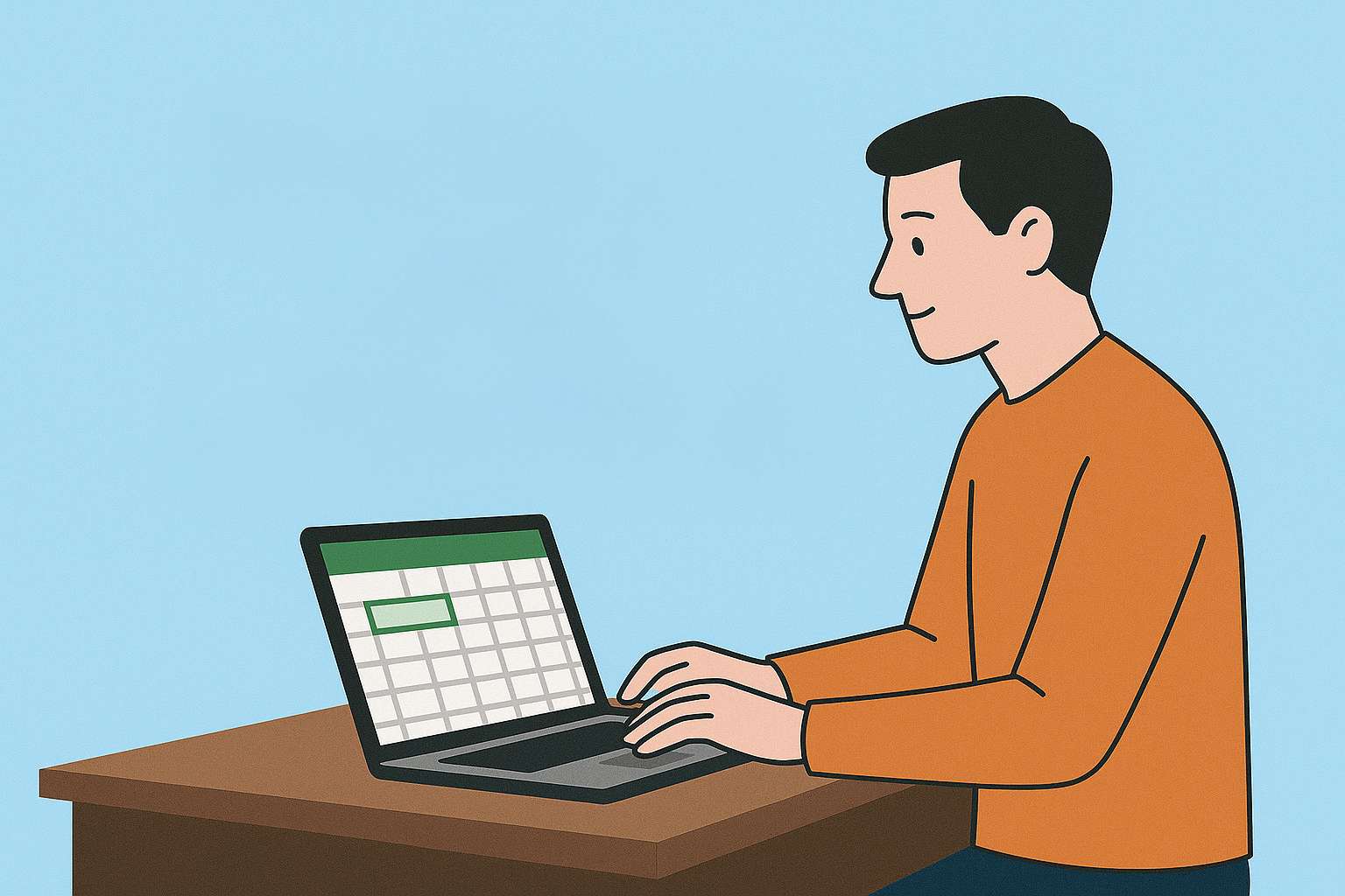 man working on a spreadsheet on a laptop at a desk